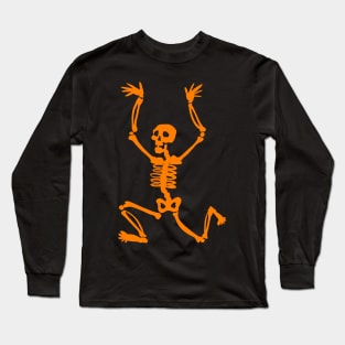 Halloween Running Orange Skeleton Silhouette Long Sleeve T-Shirt